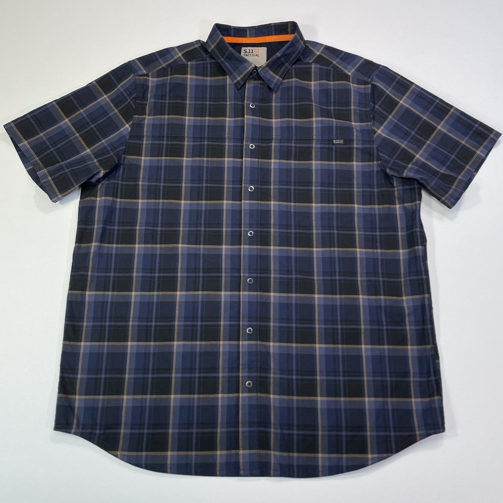 511 Tactical Series Shirt Mens Large Blue Plaid Short Sleeve Snap Front